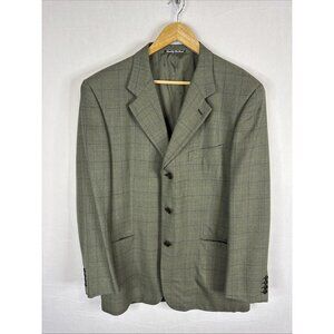Harry Rosen Carlo Barbera Virgin Wool Blazer Sport Coat Green Plaid 44R